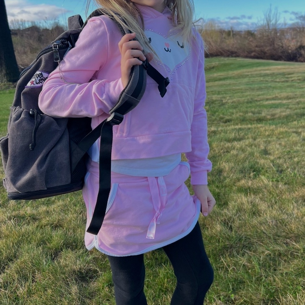 Rebel Athletic, Girls Pink Bunny Easter Top & Skirt,missing string for waste